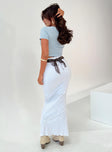 Maxi skirt High waisted, Elasticated waistband, Pencil fit, Ribbed knit material, Ruffle trimming, Lettuce edge hemline
