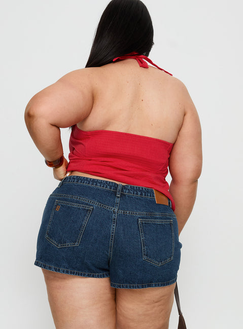 Dreamful Low Rise Mini Denim Shorts Dark Blue Wash Curve