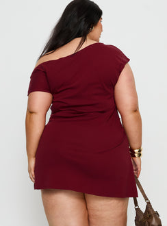 Prestige One Shoulder Mini Dress Burgundy Curve