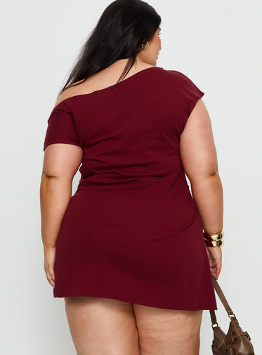 Prestige One Shoulder Mini Dress Burgundy Curve