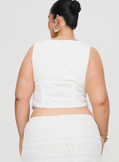 back view of model wearing Princess Polly Buttacupe Lace Corset Top White Curve Sleeveless Plunger 