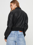 Faux-leather jacket Three pocket design, ribbed cuffs and waist  Non-stretch, fully lined 