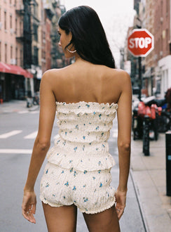 Warm Welcome Strapless Top Blue Floral Sleeveless straight 