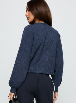 back view of model wearing Princess Polly Kammi Button Up Cardigan Navy Cropped 