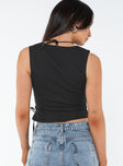 Vest top, slim fitting Button fastening at front, adjustable tie detail