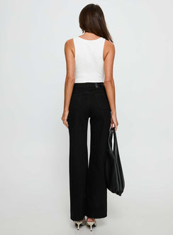 back view of model wearing Princess Polly Henesey High Rise Straight Leg Jeans Jet Black High Rise Jeans 