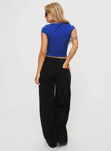 Naylor Mid Rise Wide Leg Jeans Washed Black Denim