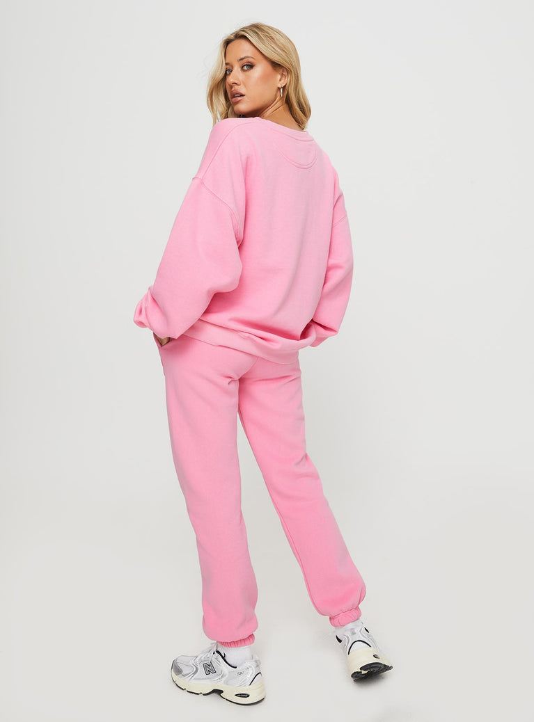 Princess Polly Track Pants Squiggle Text Watermelon Pink / Rose