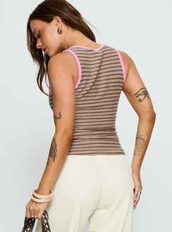 Elizebeth Contrast Trim Tank Top Multi Stripe