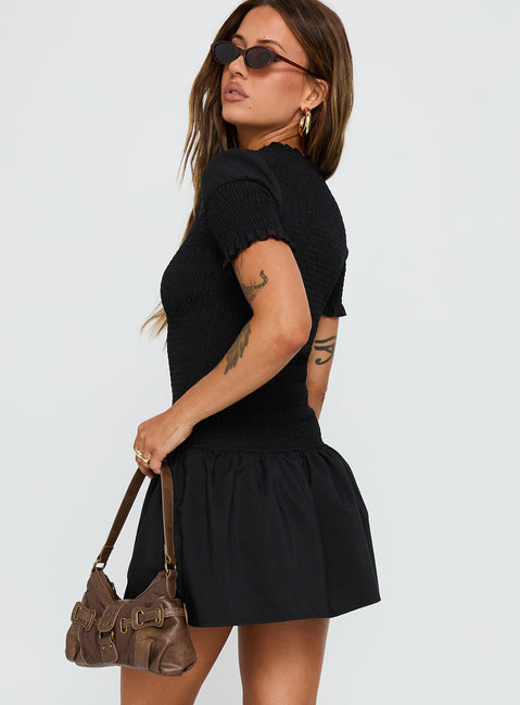 Laurita Shirred Mini Dress Black | Princess Polly Laurita Shirred Mini Dress Black | Princess Polly