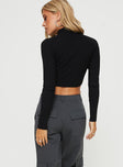 back view of model wearing Princess Polly Engler Long Sleeve Top Black Full Sleeves High Neck 