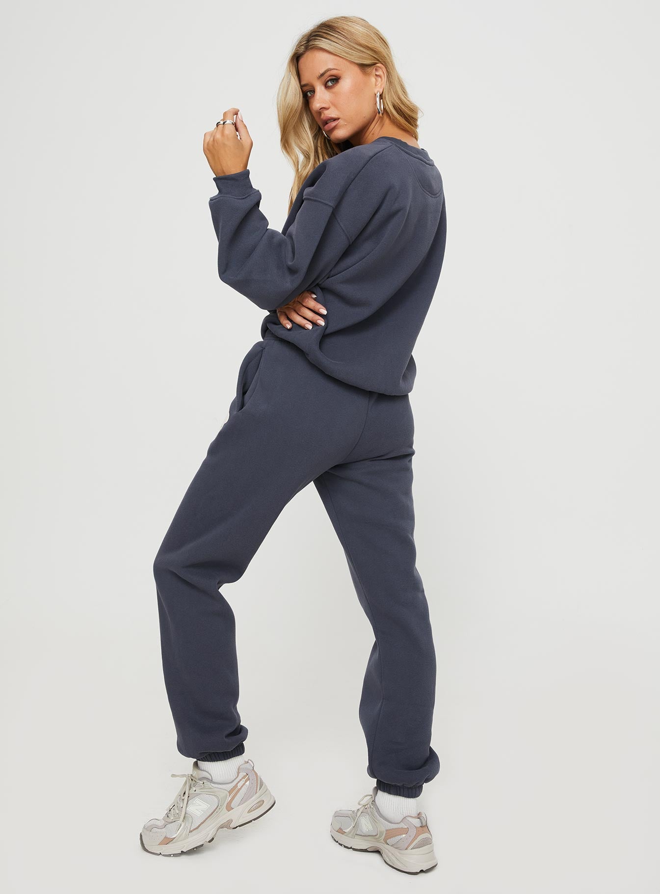 product Princess Polly High Waisted Pants High Waisted Pants High Waisted Pants  Princess Polly Track Pants Bubble Text Slate / Eggshell