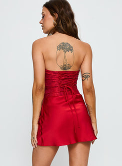 Jenevieve Strapless Drape Mini Dress Red