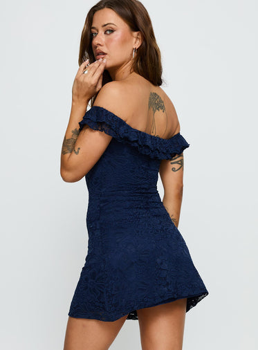 Anabeila Strapless Frill Mini Dress Navy