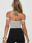 back view of model wearing Princess Polly Larisha Top Grey Short Sleeves Sweetheart 