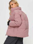 Oversized puffer jacket Drop shoulder, high neck, twin hip pockets, elasticated cuffs, zip fastening at front  Non-stretch, fully lined  Princess Polly Lower Impact