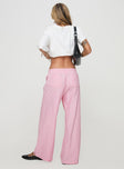 back view of model wearing Princess Polly Beach House Pants Pink/White High Waisted Pants 