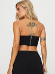 back view of model wearing Princess Polly Rondi Strapless Top Black Sleeveless straight 