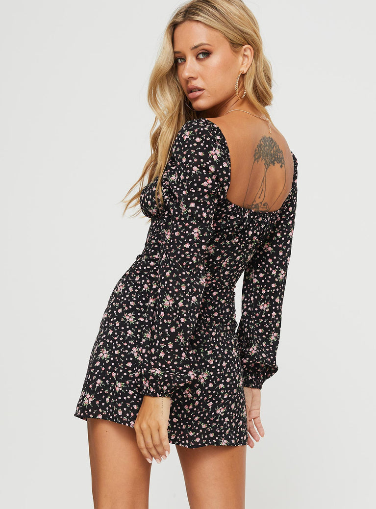 Lyndon Long Sleeve Mini Dress Black / Floral