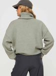 back view of model wearing Princess Polly Oswin Turtleneck Sweater Green 