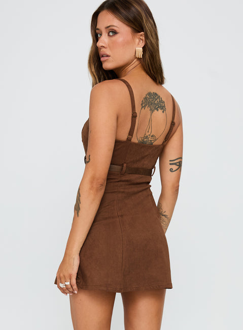 Way Back In Faux Suede Mini Dress Brown | Princess Polly Way Back In Faux Suede Mini Dress Brown | Princess Polly