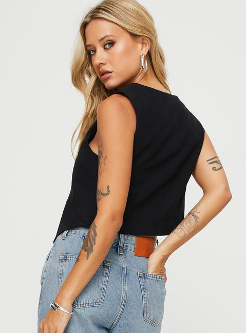 product Princess Polly Sleeveless Asymmetric Neckline  Leo Vest Black