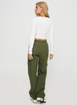 back view of model wearing Princess Polly Sessions Cargo Pants Olive Mid Rise 