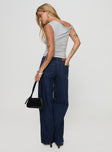 back view of model wearing Princess Polly Maryanne Mid-rise Relaxed Denim Jeans Dark Wash High Waisted 