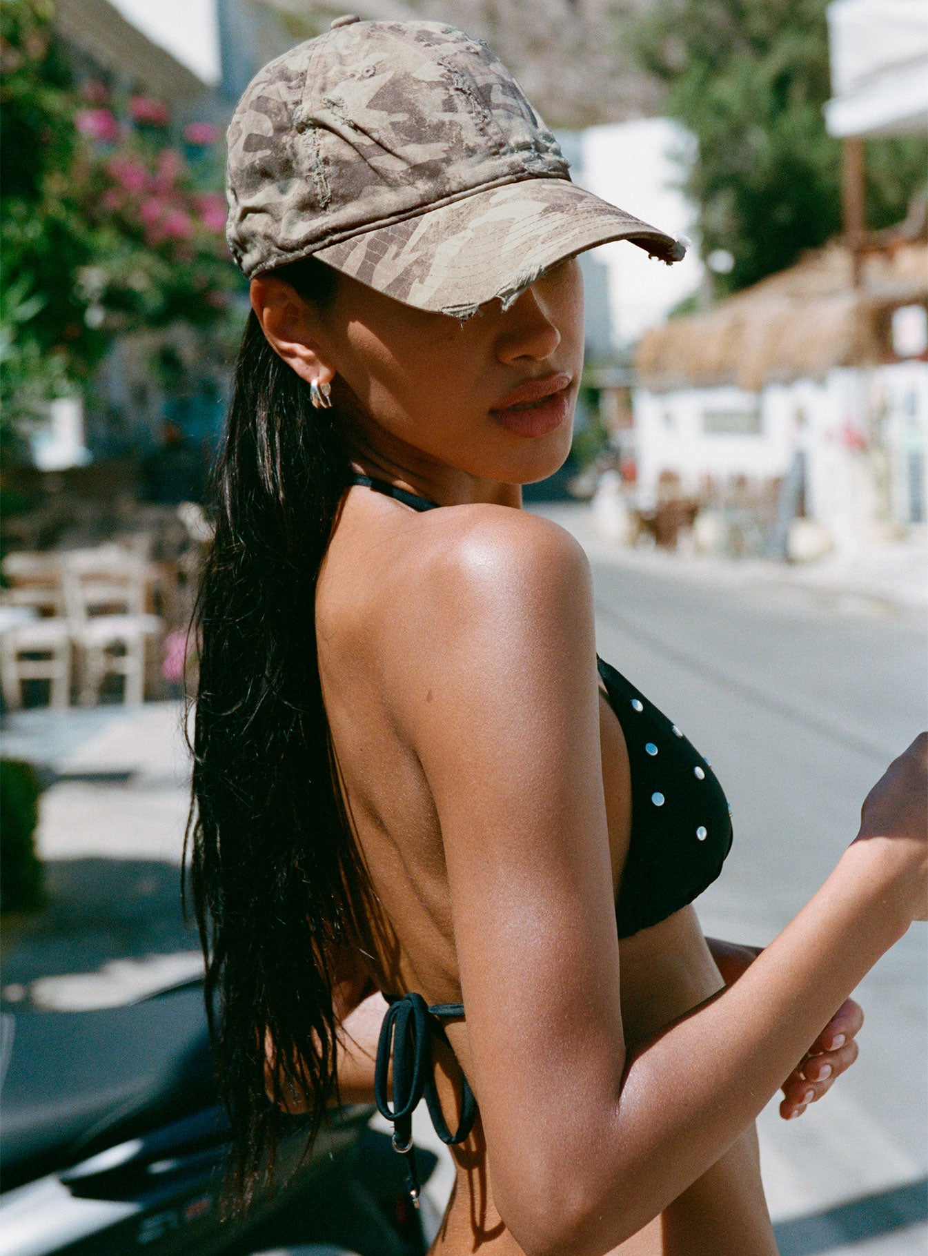 Jenner Triangle Studded Bikini Top Black