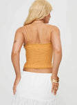 back view of model wearing Princess Polly Amitri Lace Up Top Orange Sleeveless Plunger 