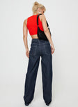Straight leg jeans Dark denim Pinstripe High rise Zip and button fastening Silver-toned hardware
