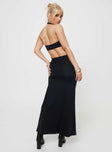 Matching set, slim fitting Halter top, exaggerated cowl neck, low back Maxi skirt, thin elasticated waistband Good stretch, unlined 