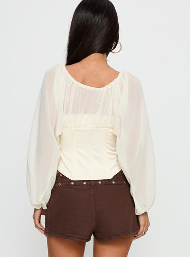 Gypsie Blouson Long Sleeve Corset Top Antique White