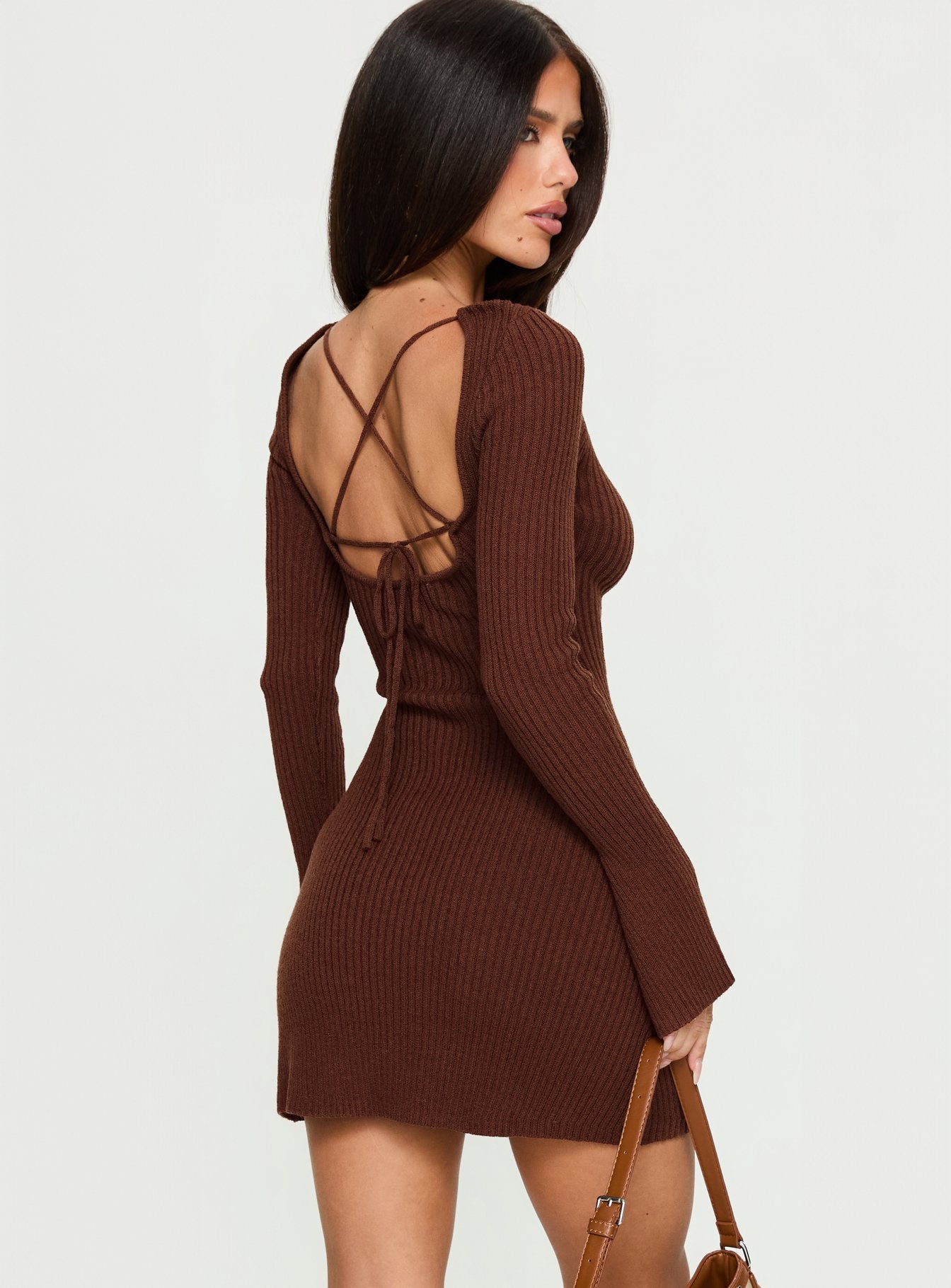 princess polly brown dress long sleeve Brownhall Long Sleeve Mini Dress | Beige | Womens