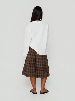 Brenn Baggy Longline Shorts Brown Plaid