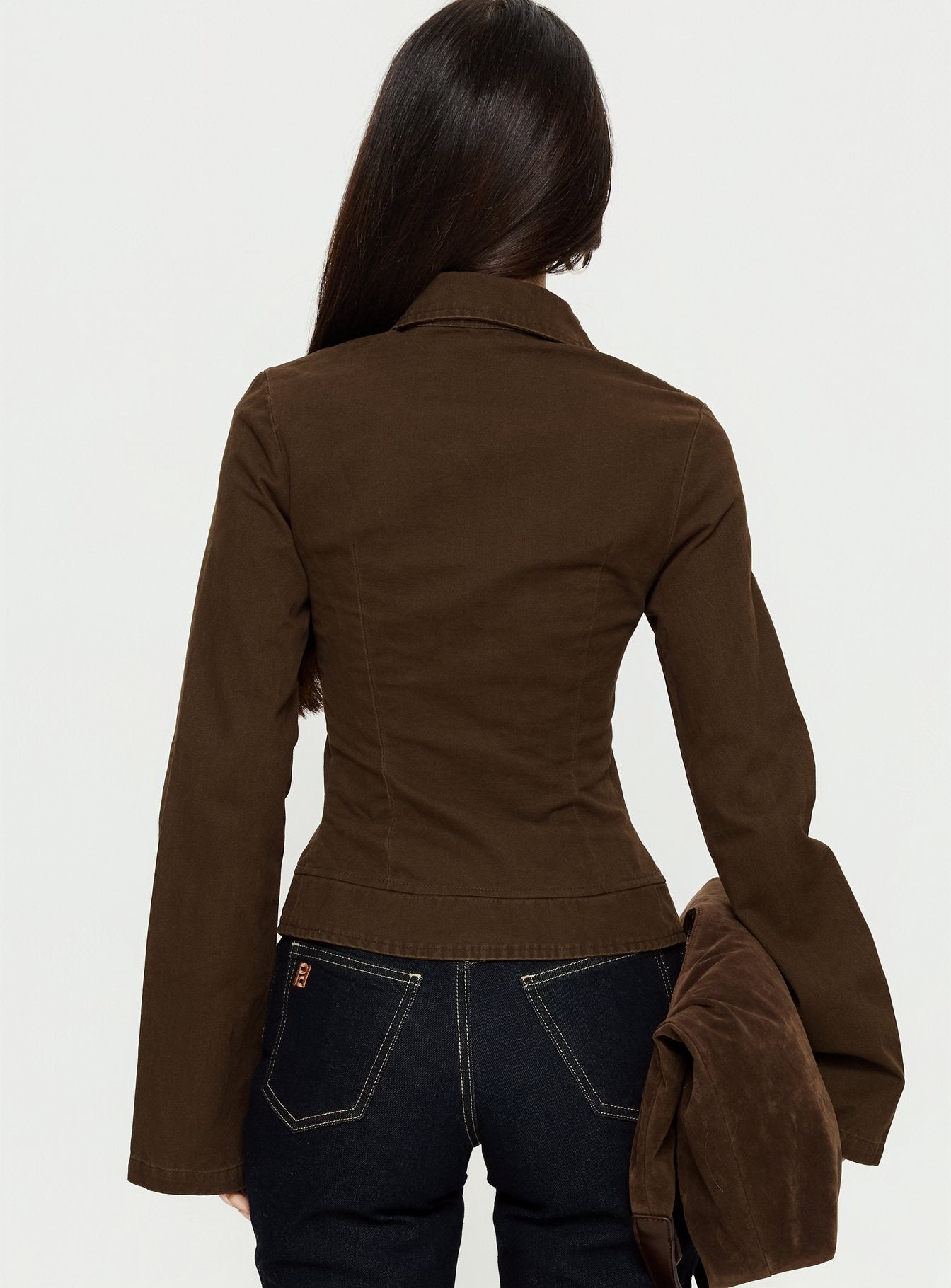 Kelehan Long Sleeve Zip Front Top Stonewashed Brown