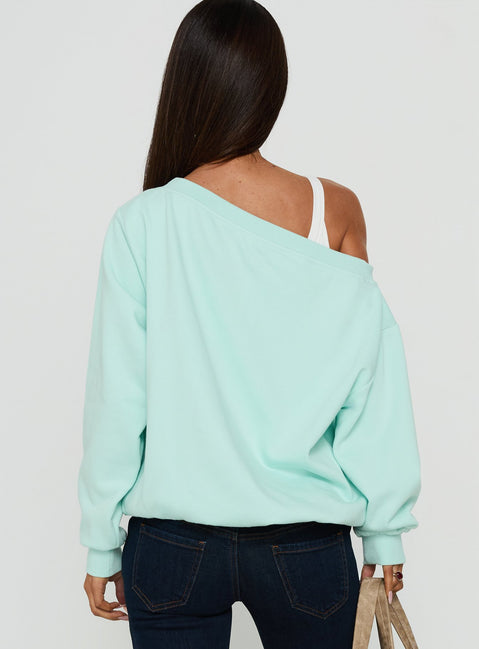 Wellness Off The Shoulder Sweatshirt Turquoise