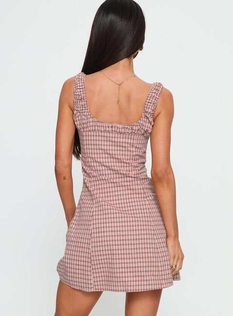 Denley Cinched Mini Dress Pink Check