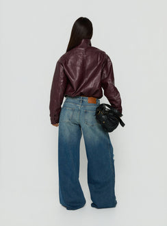 Ramos Low Rise Wide Leg Distressed Jeans Dark Indigo