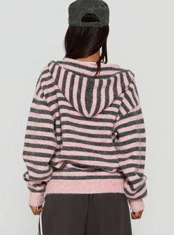 Aubry Oversized True Knit Hoodie Pink Stripe