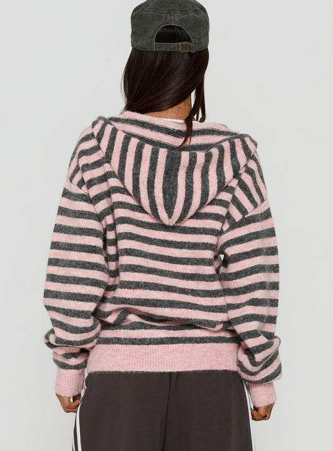 Aubry Oversized True Knit Hoodie Pink Stripe