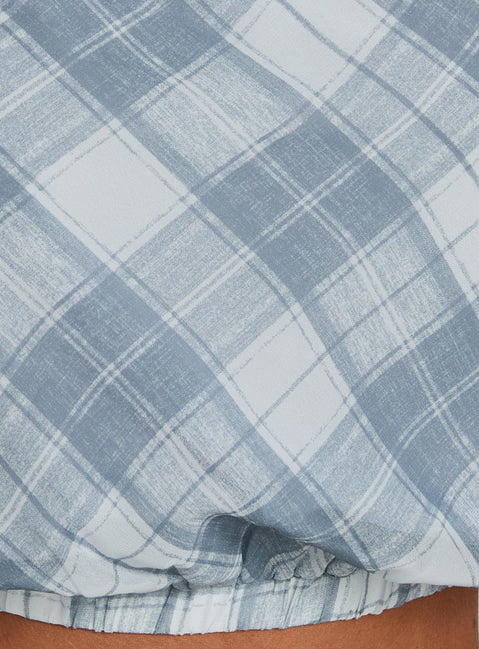 Sabbine Off Shoulder Top Blue Check