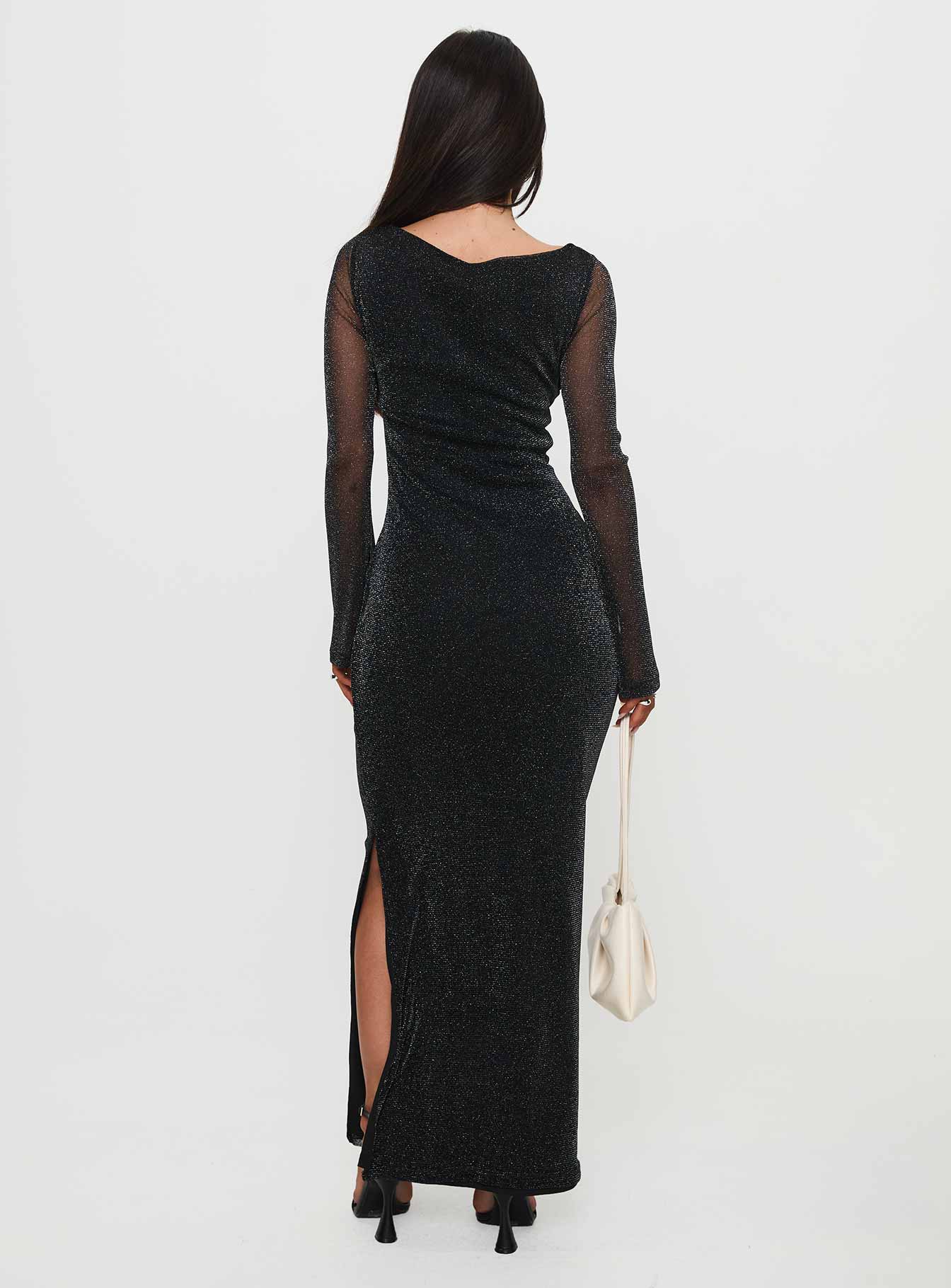 Allegoria Long Sleeve Maxi Dress Black Glitter | Princess Polly Allegoria Long Sleeve Maxi Dress Black Glitter | Princess Polly