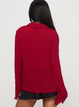 back view of model wearing Princess Polly Selma Shirt Burgundy Full Sleeves V-Neck 