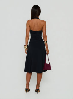 Zevani Plunge Halter Midi Dress Black