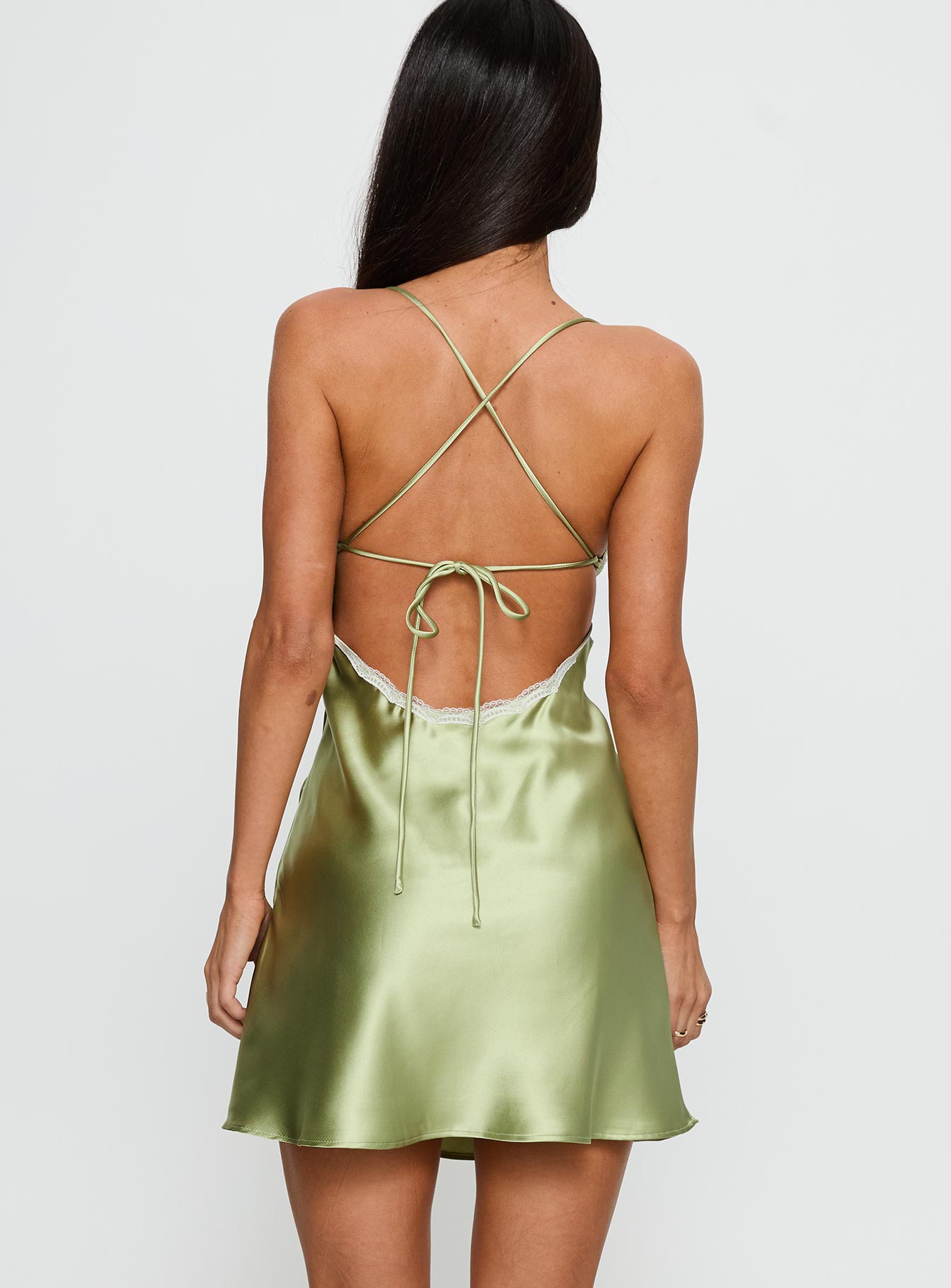 Jasminda Lace Trim Mini Dress Green | Princess Polly Jasminda Lace Trim Mini Dress Green | Princess Polly