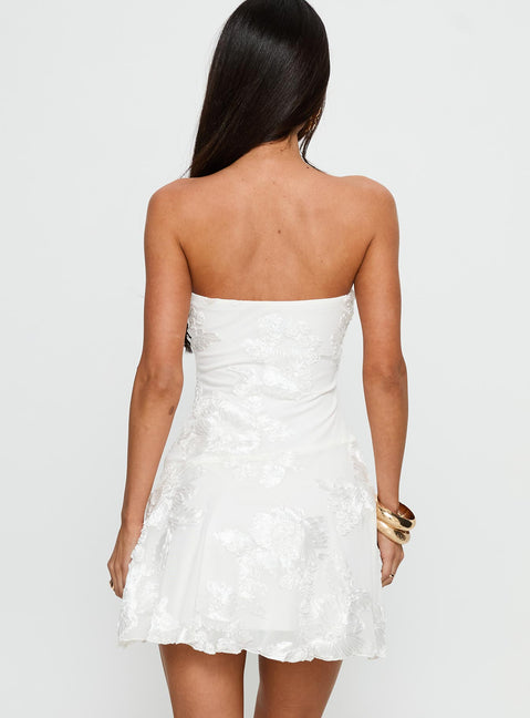 Meadow of Dreams Strapless Mini Dress White Floral Burnout | Princess Polly Meadow of Dreams Strapless Mini Dress White Floral Burnout | Princess Polly