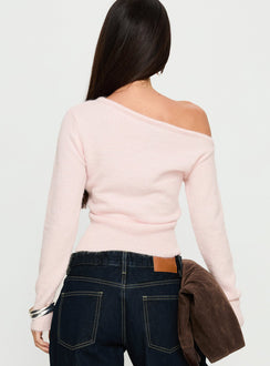 Selbey Fluffy Cinched Waist Off Shoulder Top Pink