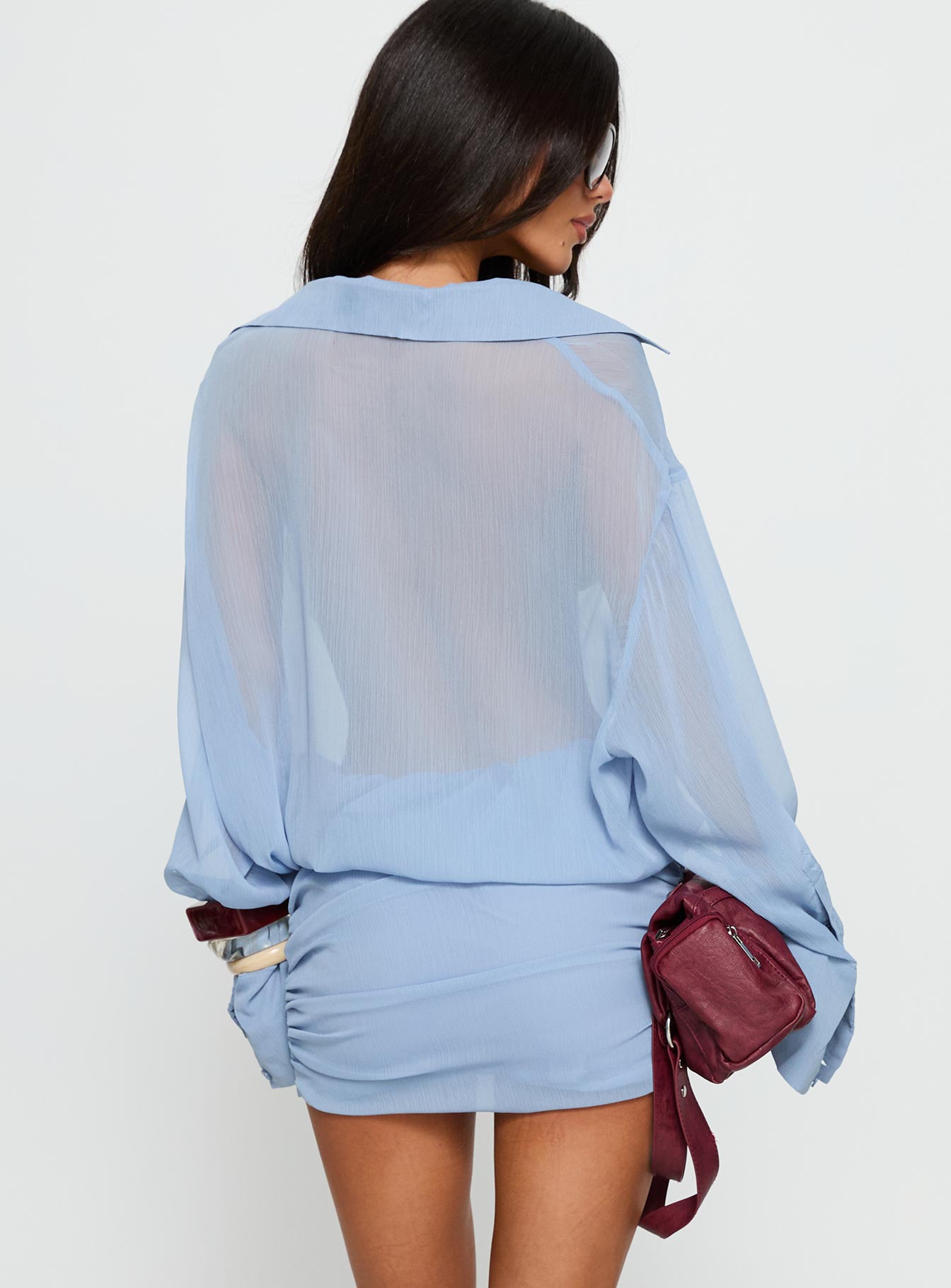 Moonrising Sheer Blouson Dress Blue | Princess Polly Moonrising Sheer Blouson Dress Blue | Princess Polly