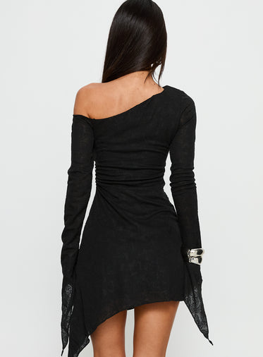 Face Card Long Sleeve Lace Mini Dress Black